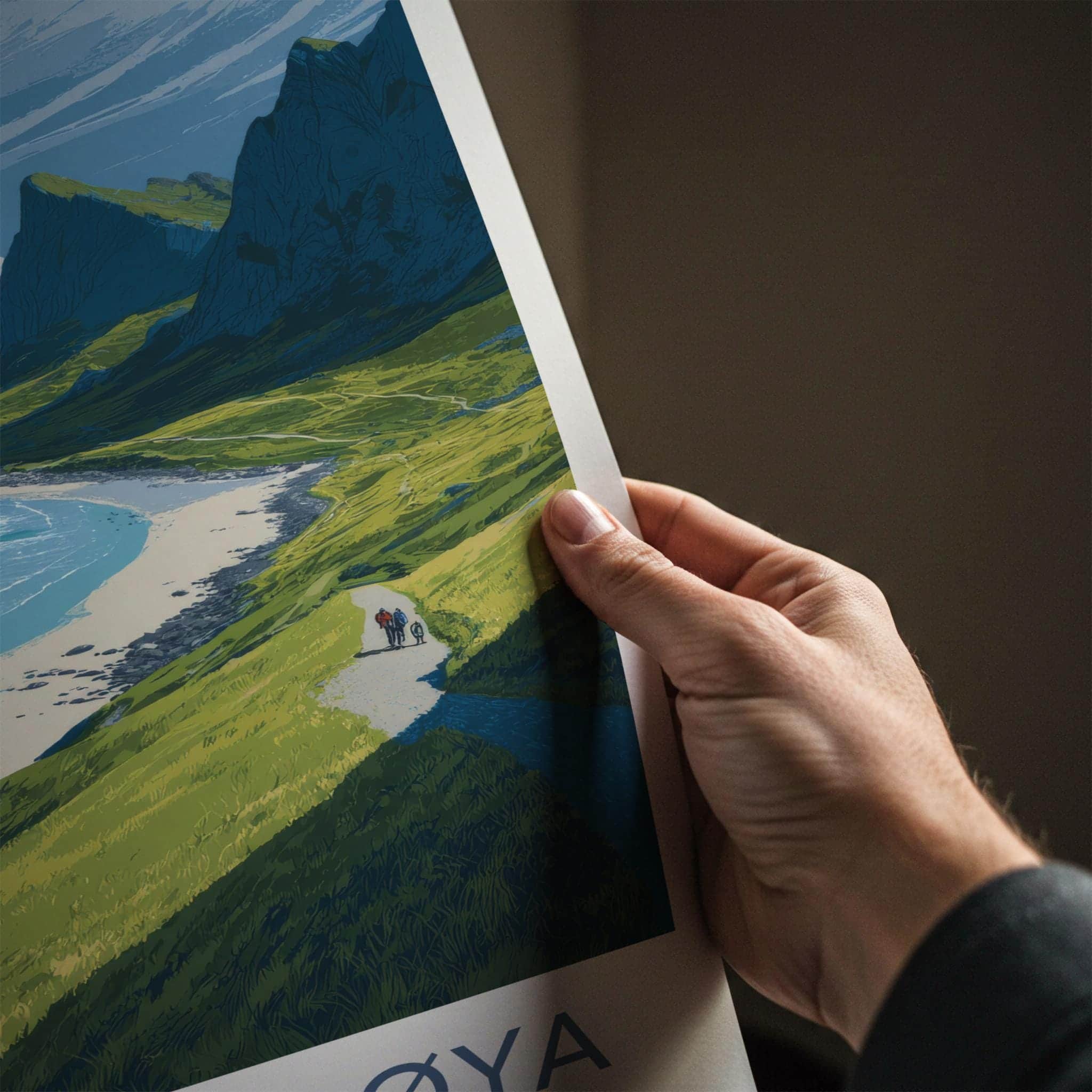 Moskenesoya Poster - Norway Travel Art - Coastal Mountain Trail Wall Decor