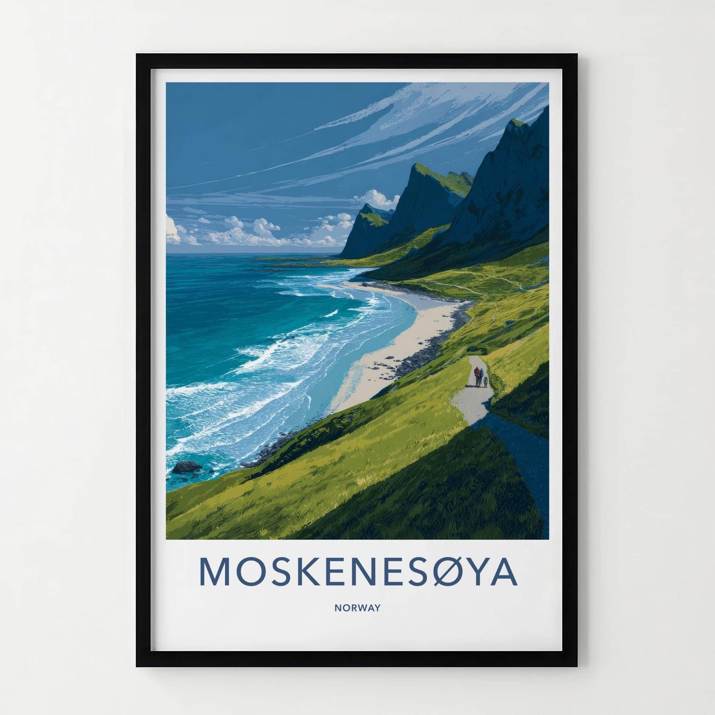 Moskenesoya Poster - Norway Travel Art - Coastal Mountain Trail Wall Decor