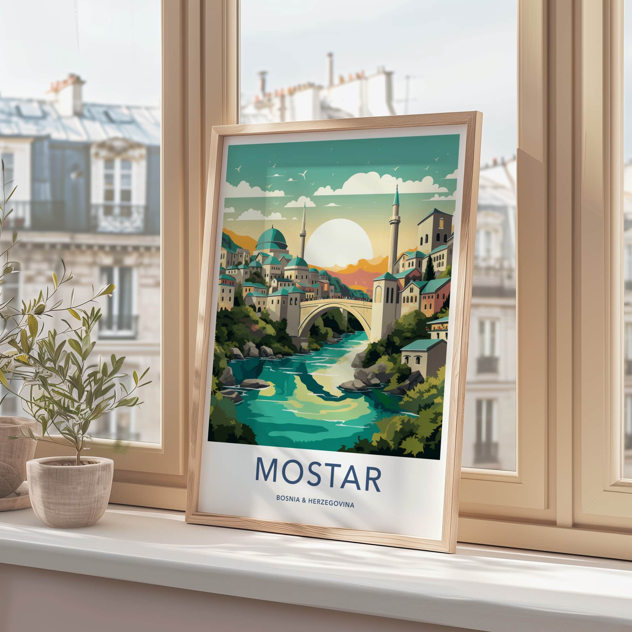 Mostar Poster - Bosnia Herzegovina Travel Art - Historic Arch Bridge Home Decor