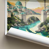 Mostar Poster - Bosnia Herzegovina Travel Art - Historic Arch Bridge Home Decor