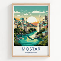 Mostar Poster - Bosnia Herzegovina Travel Art - Historic Arch Bridge Home Decor