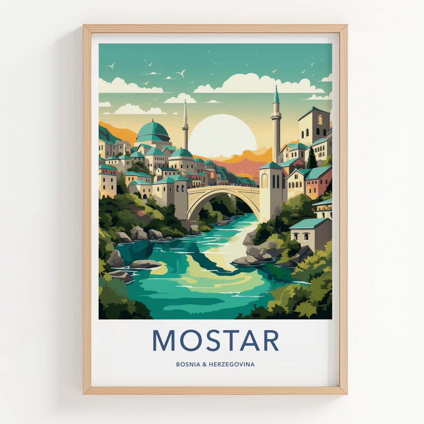 Mostar Poster - Bosnia Herzegovina Travel Art - Historic Arch Bridge Home Decor