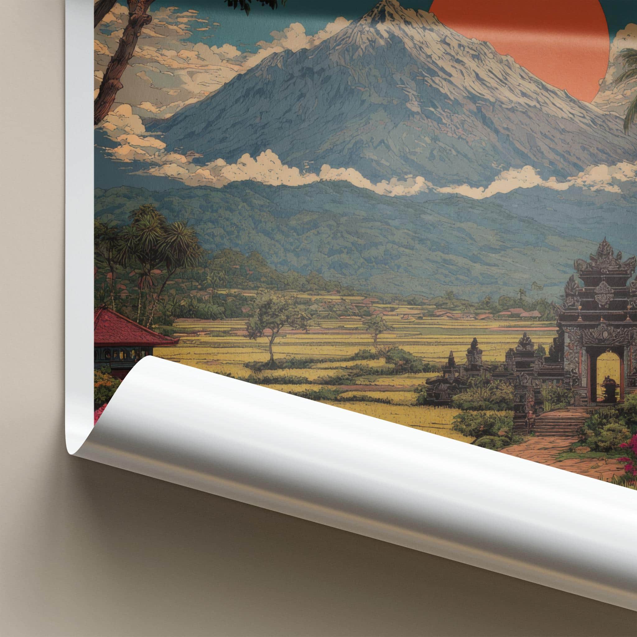 Mount Agung Poster - Indonesia Travel Art - Mountain Temple Sunset Home Decor