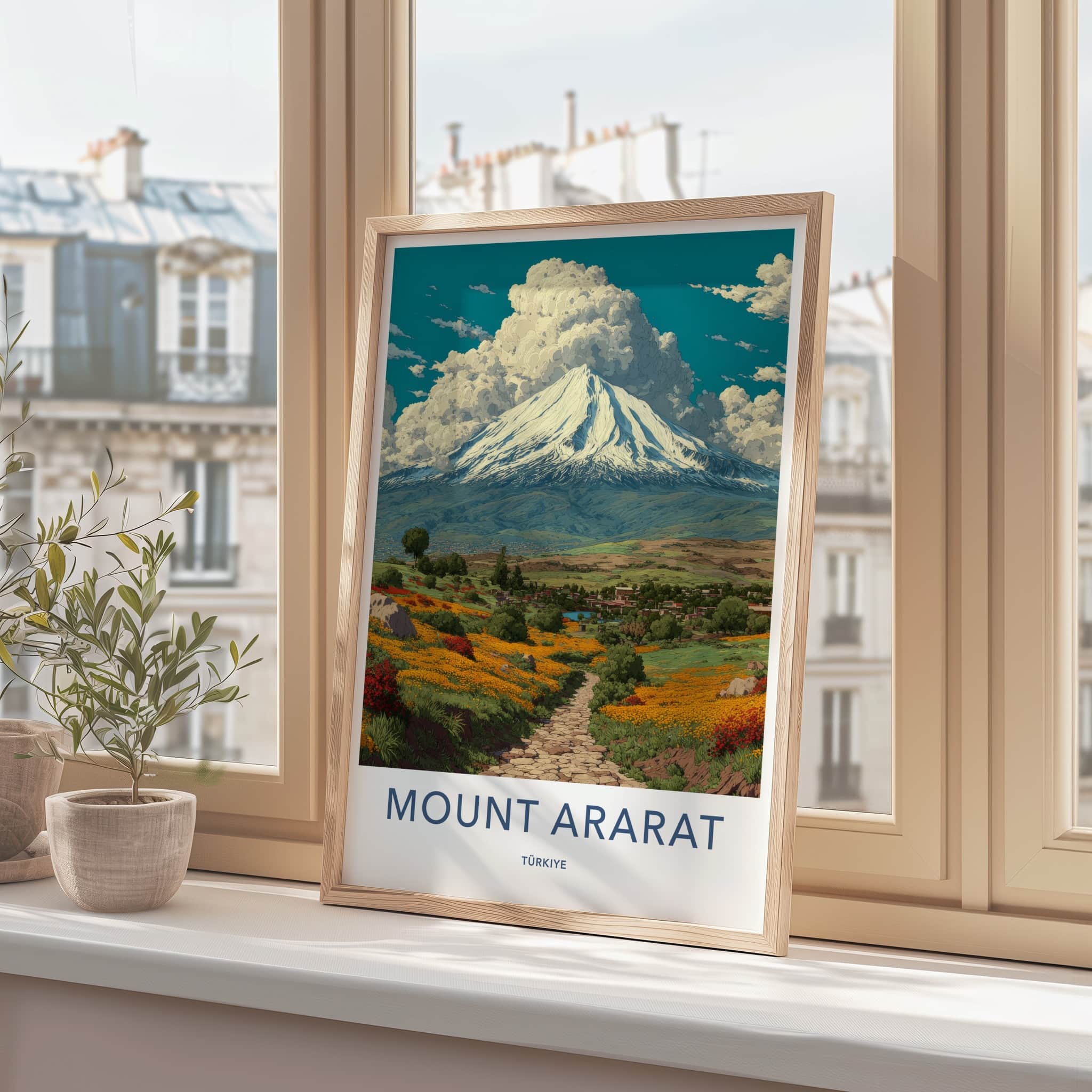 Mount Ararat Poster - Turkiye Travel Print - Snowy Summit Meadow Home Art