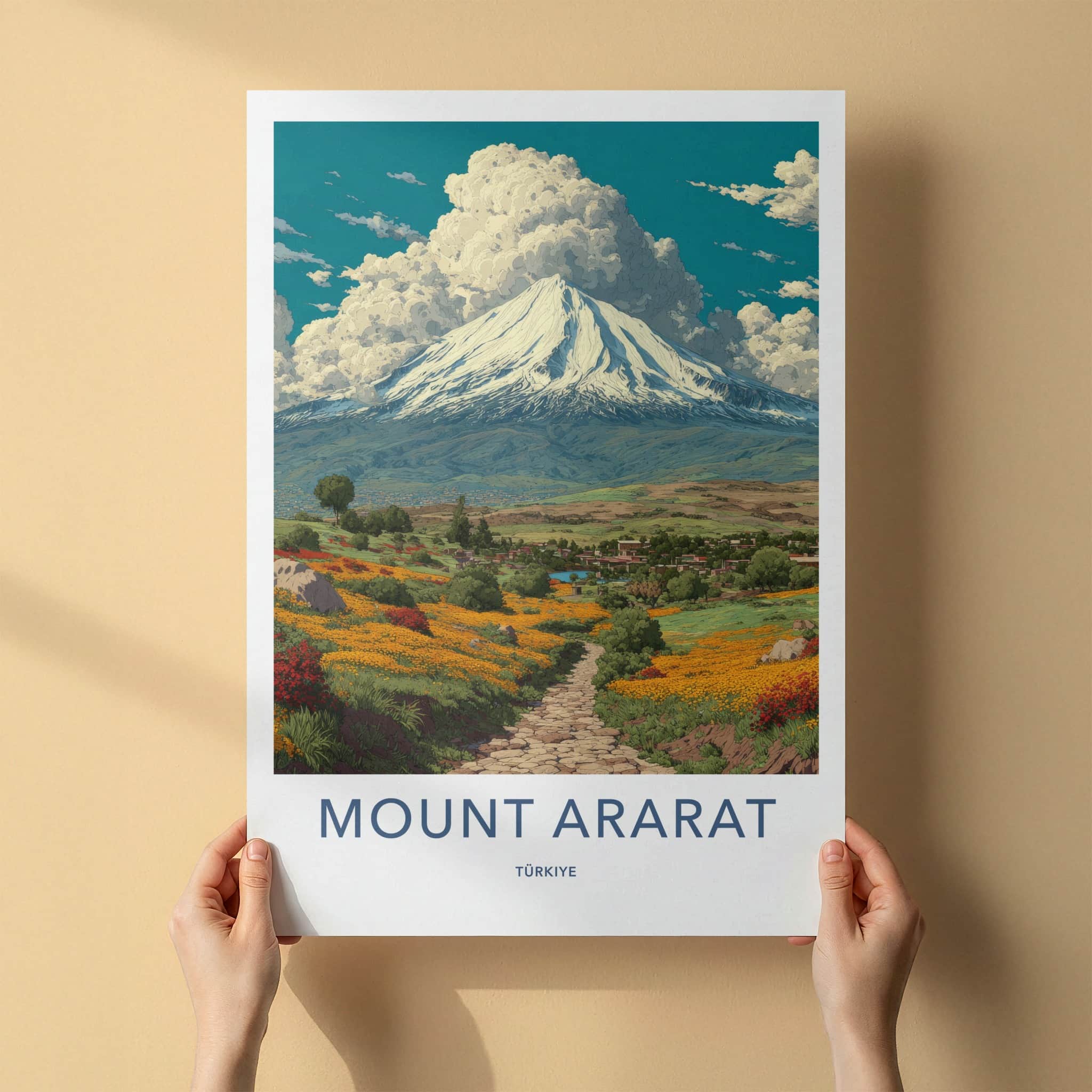 Mount Ararat Poster - Turkiye Travel Print - Snowy Summit Meadow Home Art
