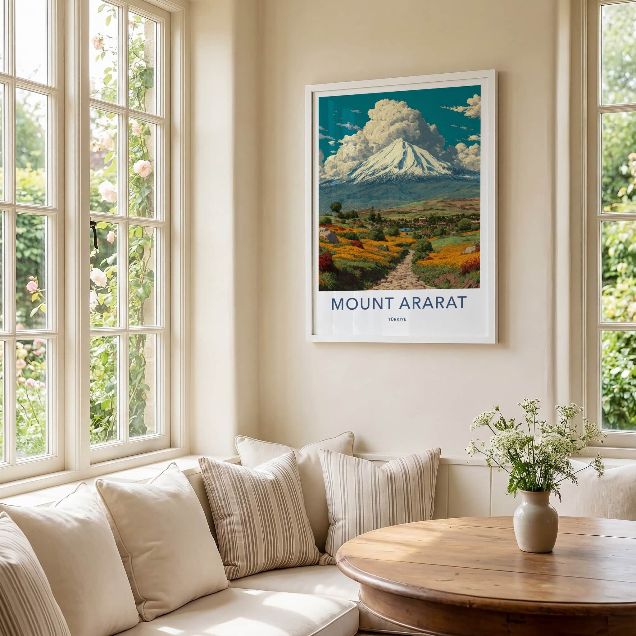 Mount Ararat Poster - Turkiye Travel Print - Snowy Summit Meadow Home Art