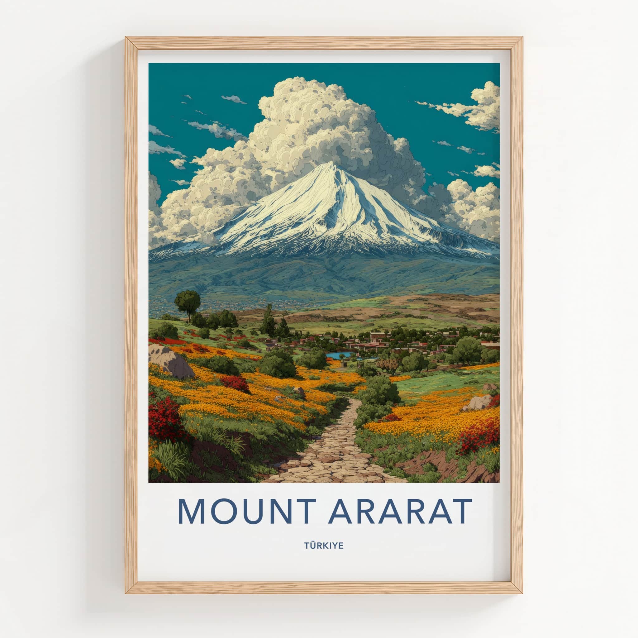 Mount Ararat Poster - Turkiye Travel Print - Snowy Summit Meadow Home Art