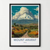 Mount Ararat Poster - Turkiye Travel Print - Snowy Summit Meadow Home Art