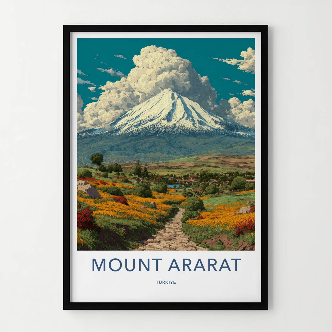 Mount Ararat Poster - Turkiye Travel Print - Snowy Summit Meadow Home Art