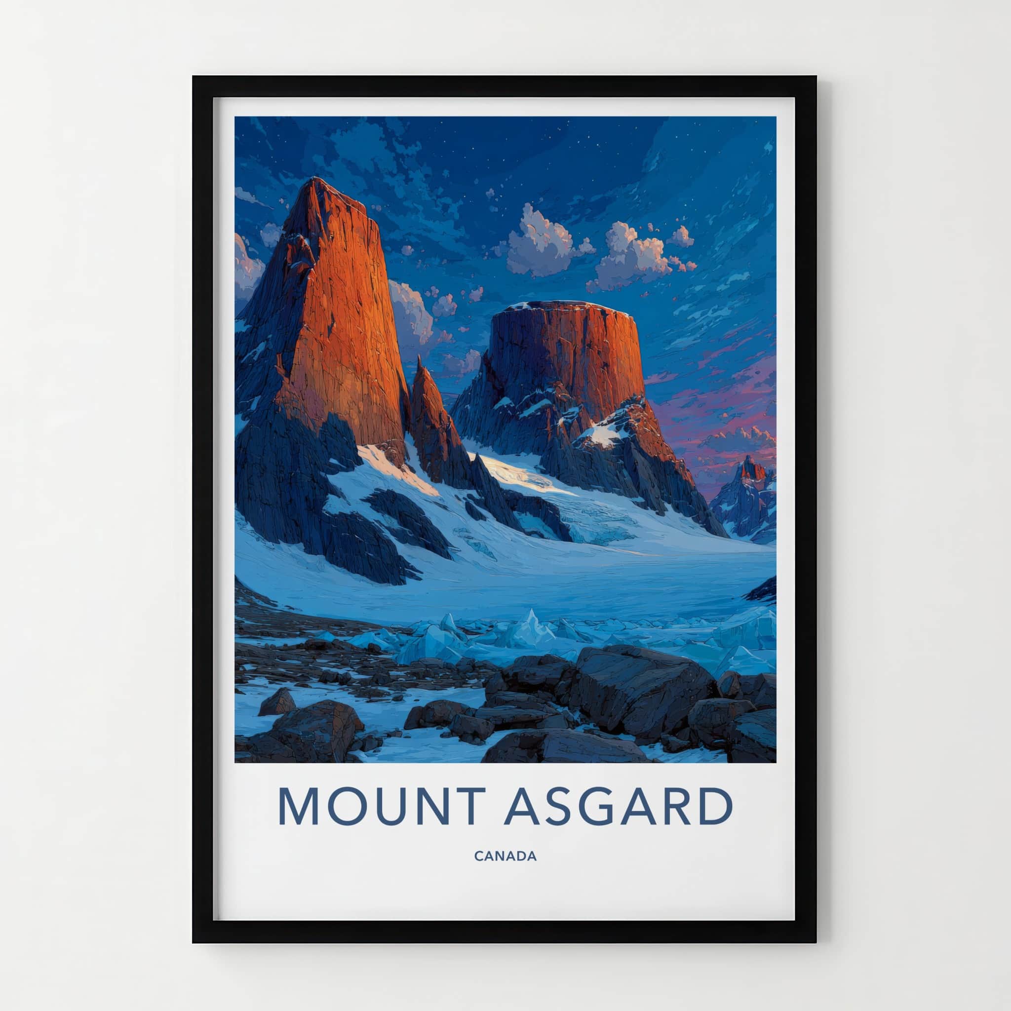 Mount Asgard Poster - Canada Travel Art - Snowy Mountain Peaks Home Decor