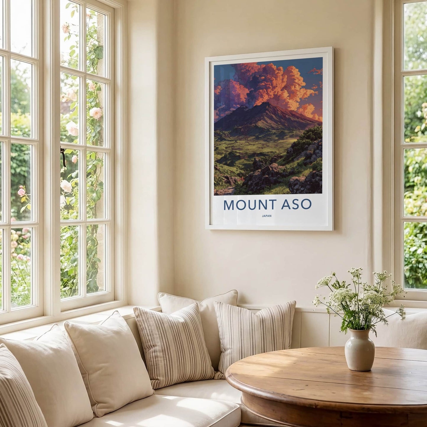 Mount Aso Poster - Japan Travel Art - Cloudy Mountain Sunset Home Decor