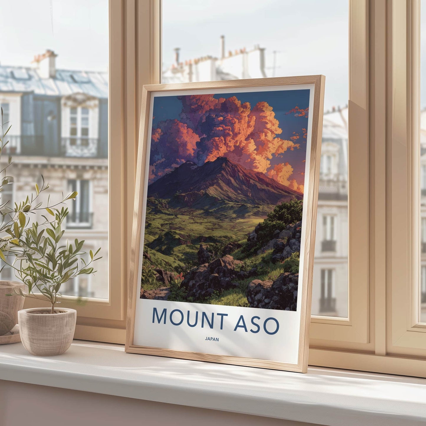 Mount Aso Poster - Japan Travel Art - Cloudy Mountain Sunset Home Decor