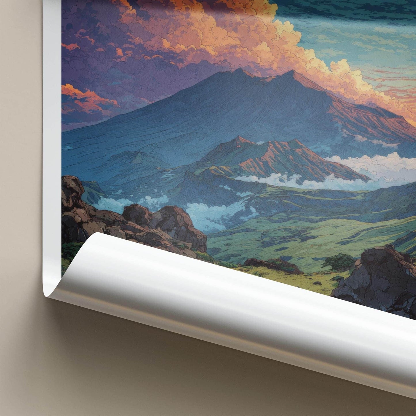 MOUNT ASO Poster - Japan Travel Art - Dramatic Cloudscape Valley Home Decor