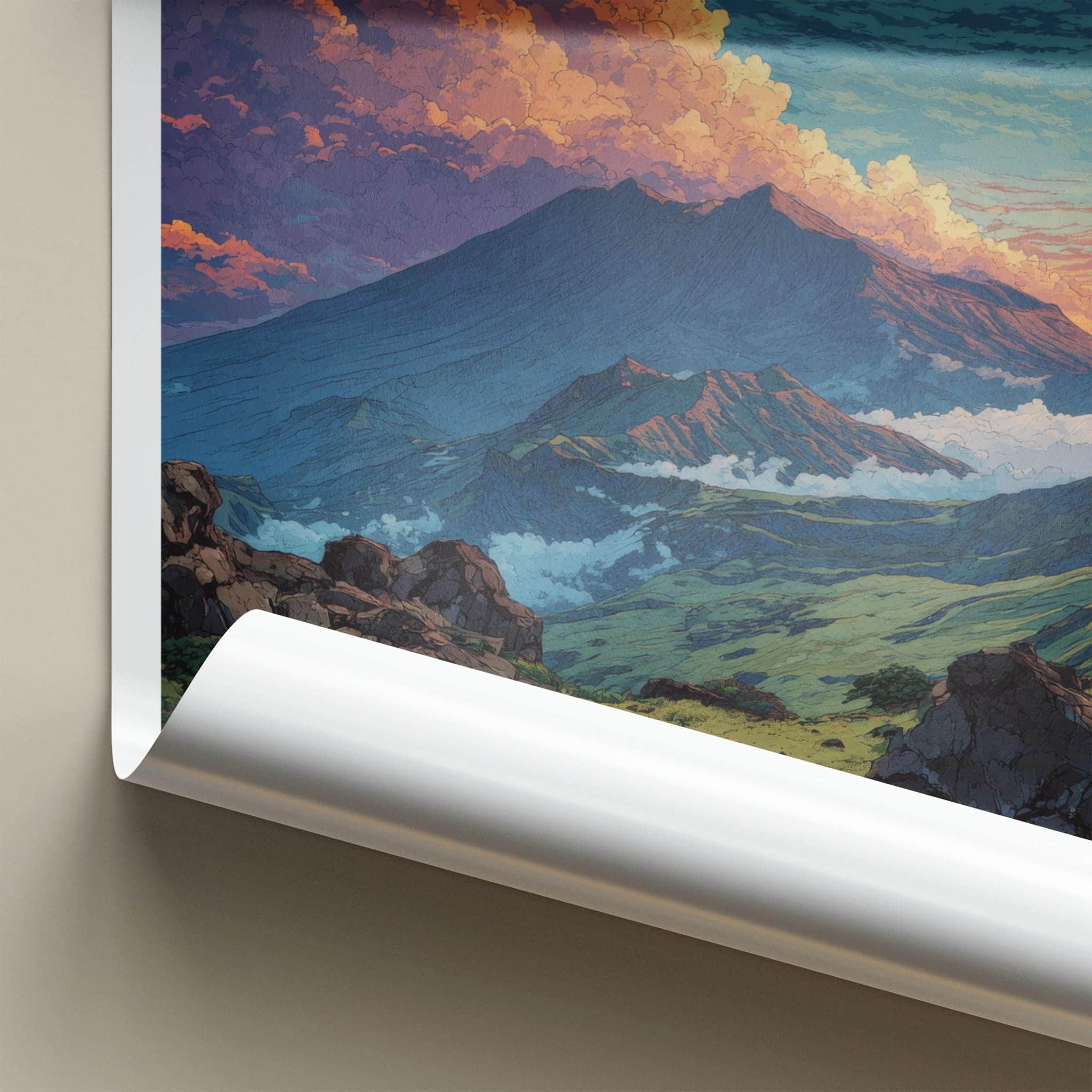MOUNT ASO Poster - Japan Travel Art - Dramatic Cloudscape Valley Home Decor