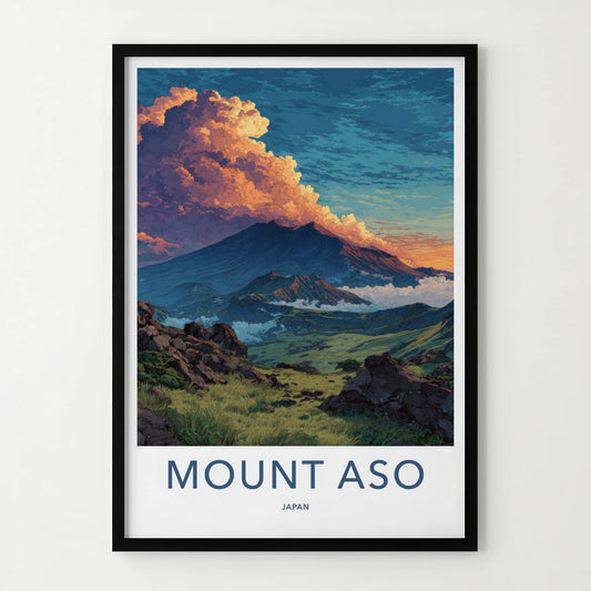 MOUNT ASO Poster - Japan Travel Art - Dramatic Cloudscape Valley Home Decor