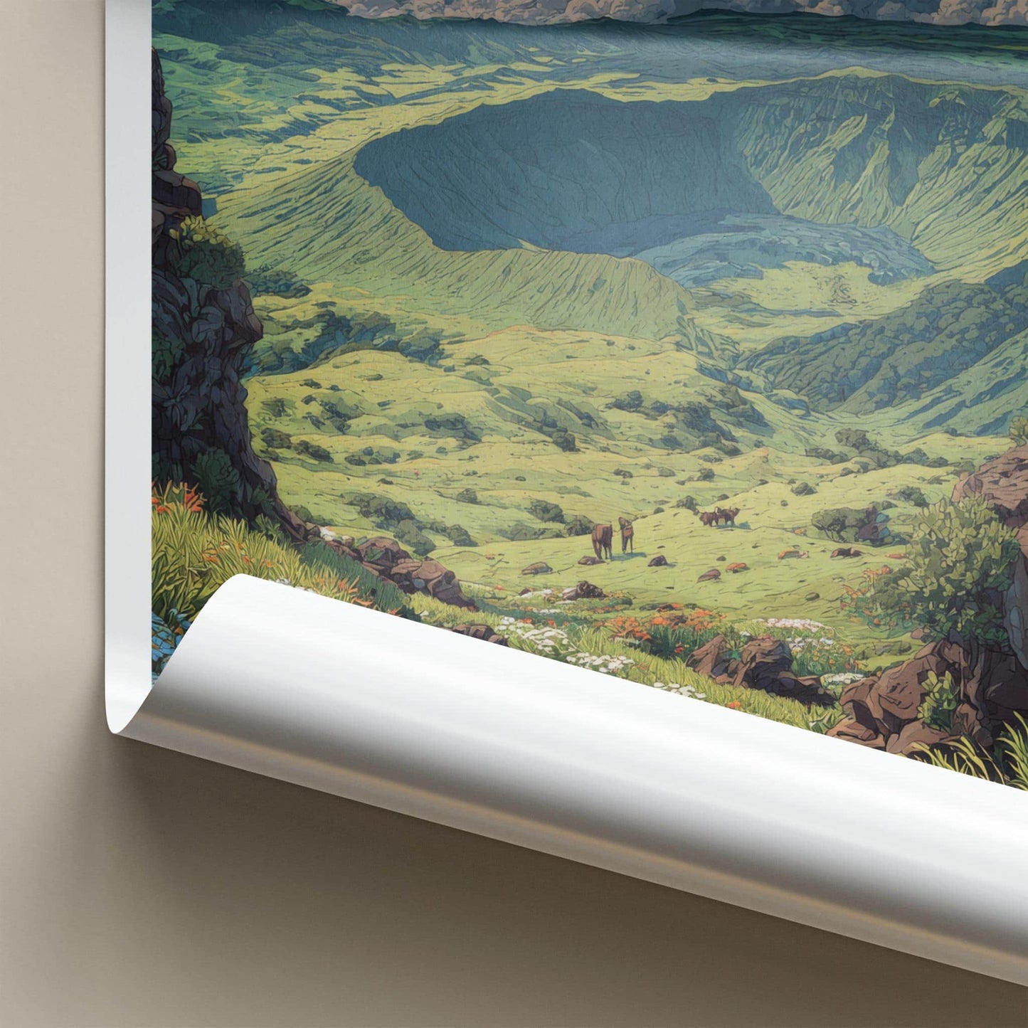 Mount Aso Poster - Japan Travel Art - Grassy Crater Landscape Home Decor
