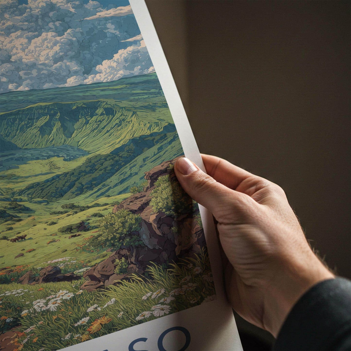 Mount Aso Poster - Japan Travel Art - Grassy Crater Landscape Home Decor