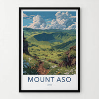 Mount Aso Poster - Japan Travel Art - Grassy Crater Landscape Home Decor