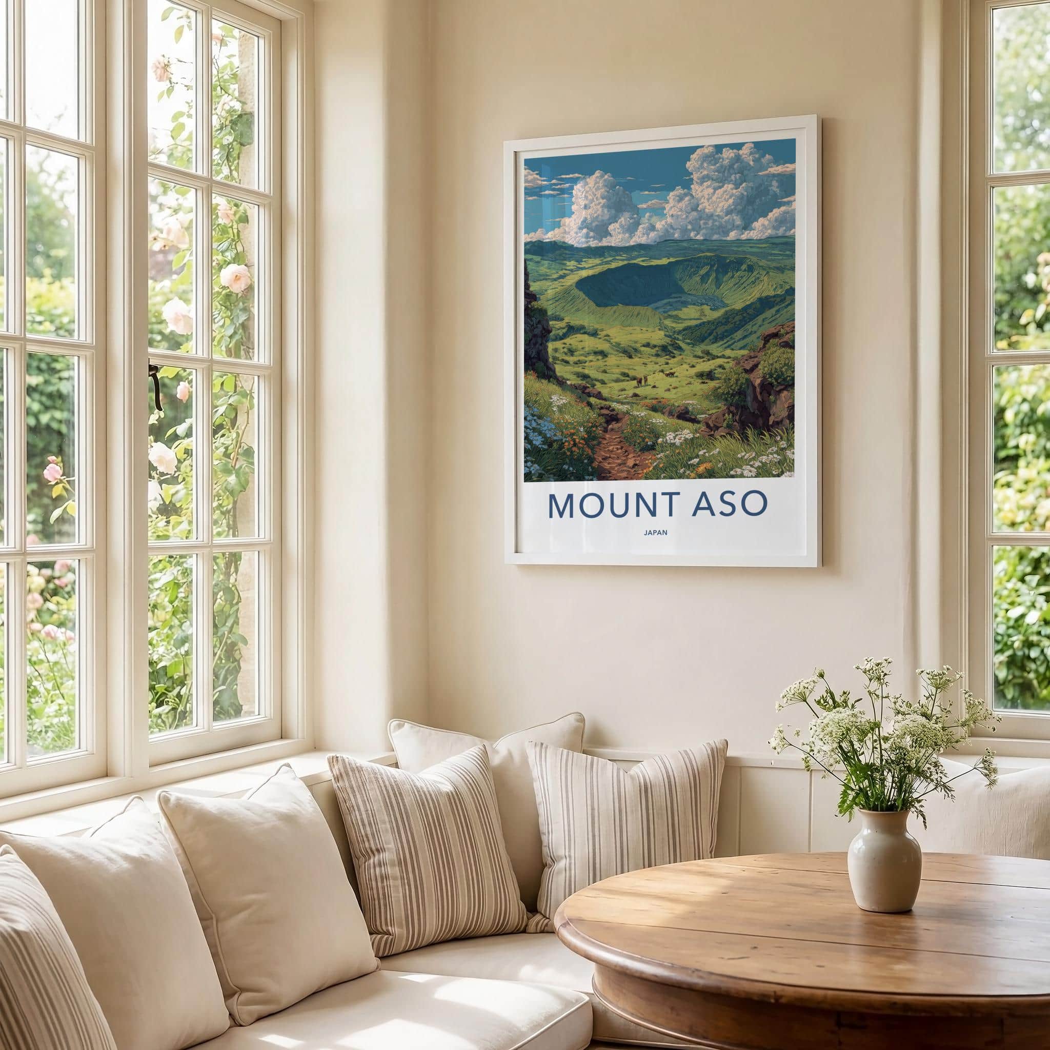Mount Aso Poster - Japan Travel Art - Grassy Crater Landscape Home Decor