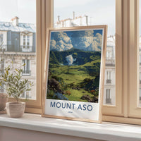 Mount Aso Poster - Japan Travel Art - Volcanic Crater Plume Home Decor