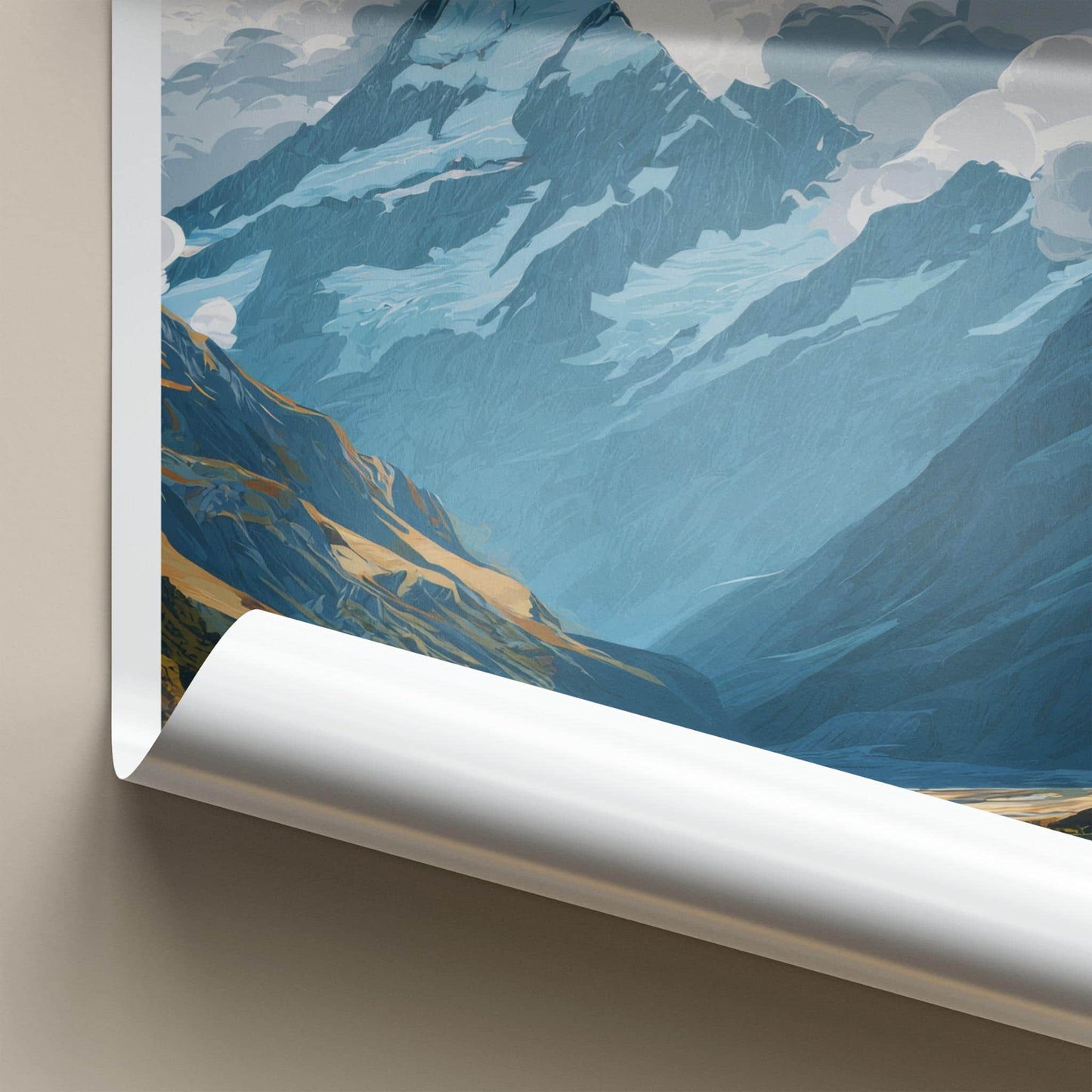 Mount Aspiring Poster - New Zealand Travel Art - Cloudy Glacier River Home Decor