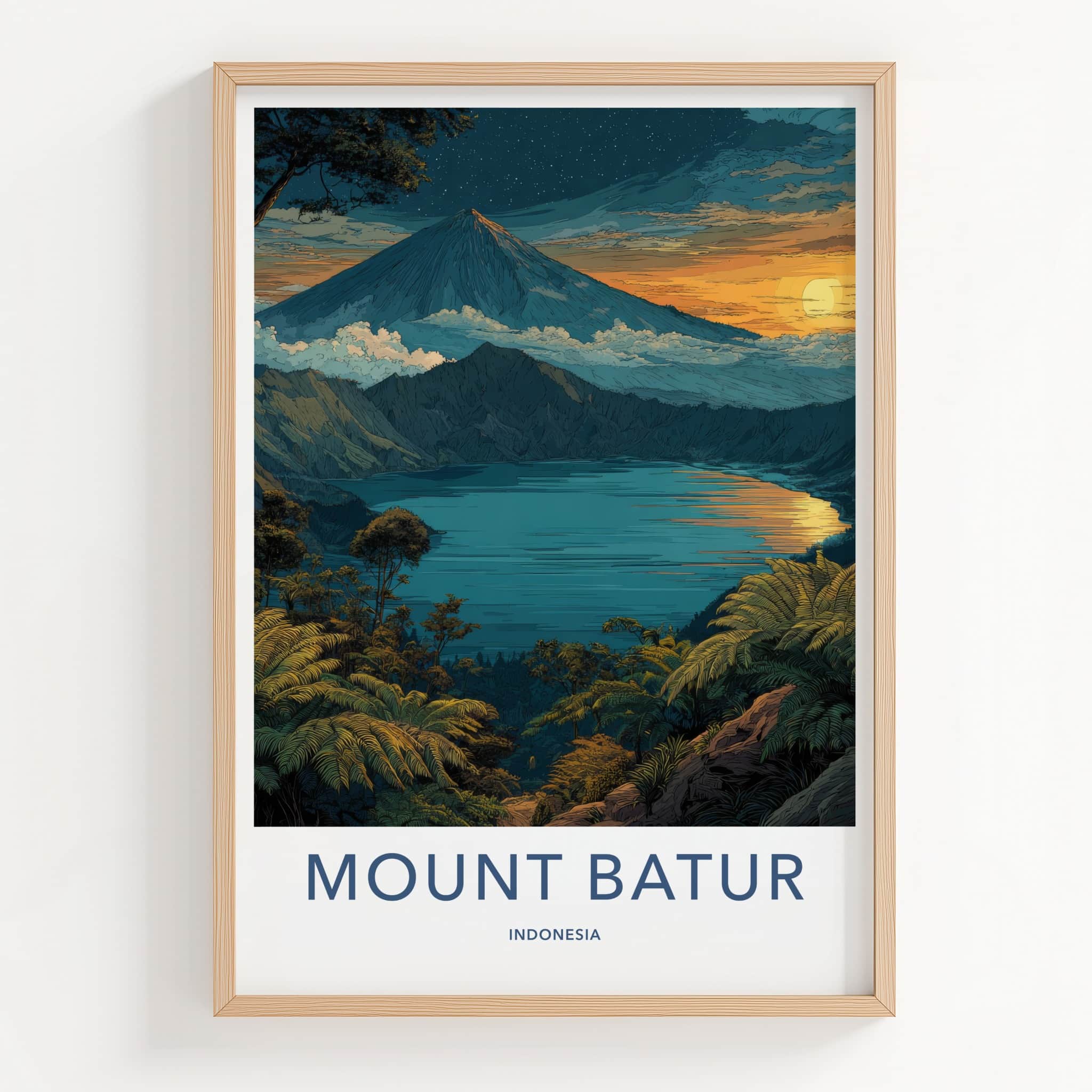Mount Batur Poster Indonesia Crater Lake Sky Travel Print