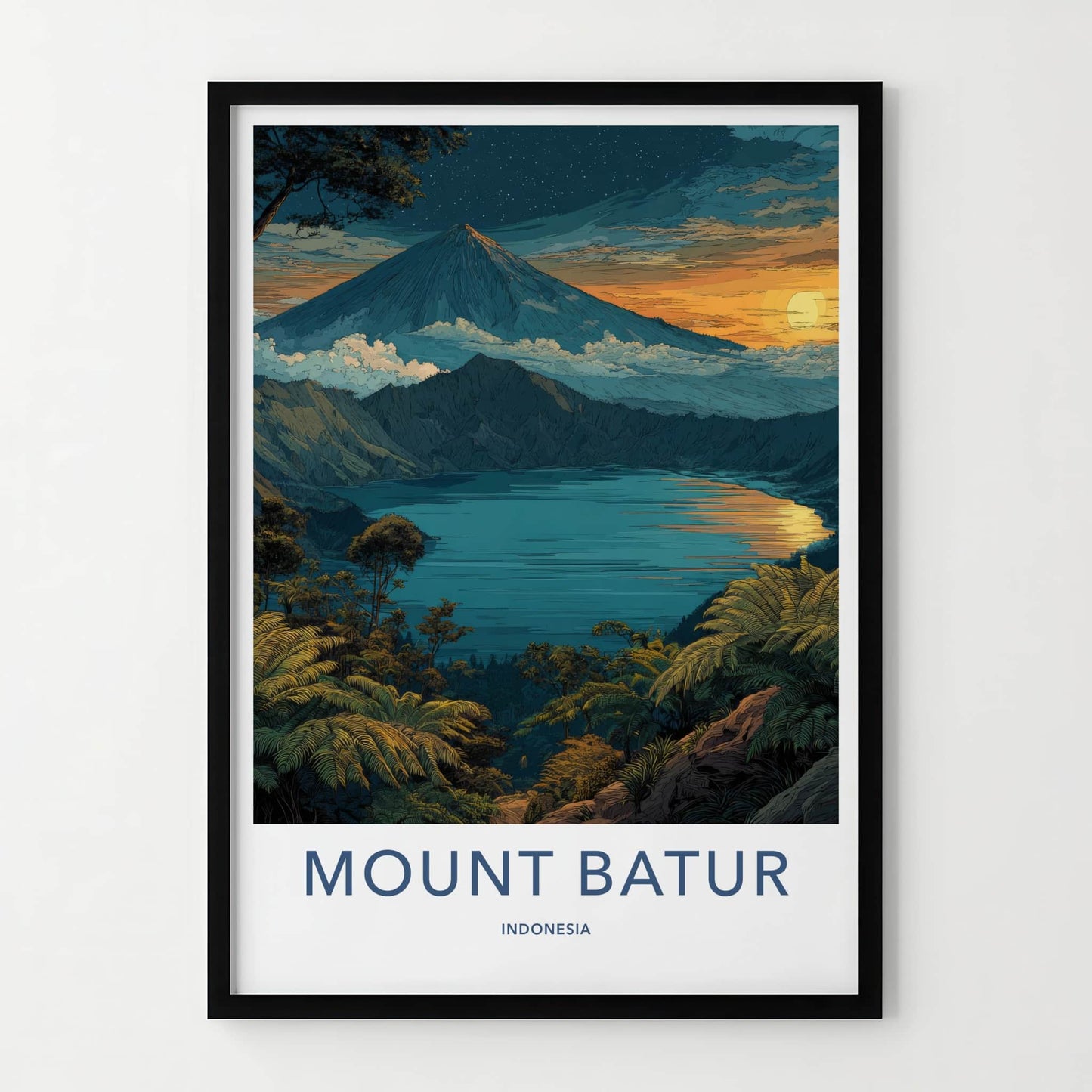 Mount Batur Poster Indonesia Crater Lake Sky Travel Print