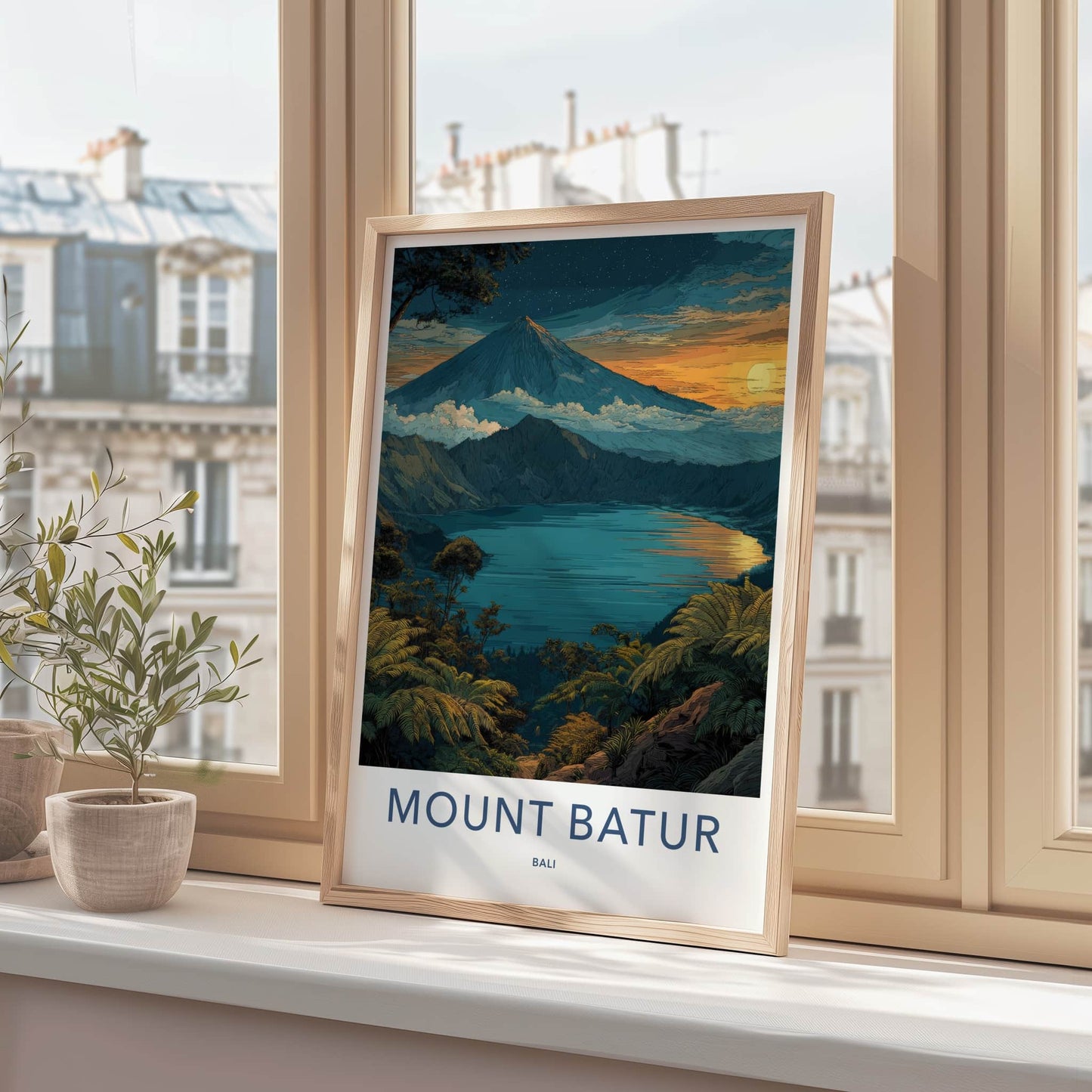 Mount Batur Poster - Indonesia Volcanic Lake Forest Wall Art