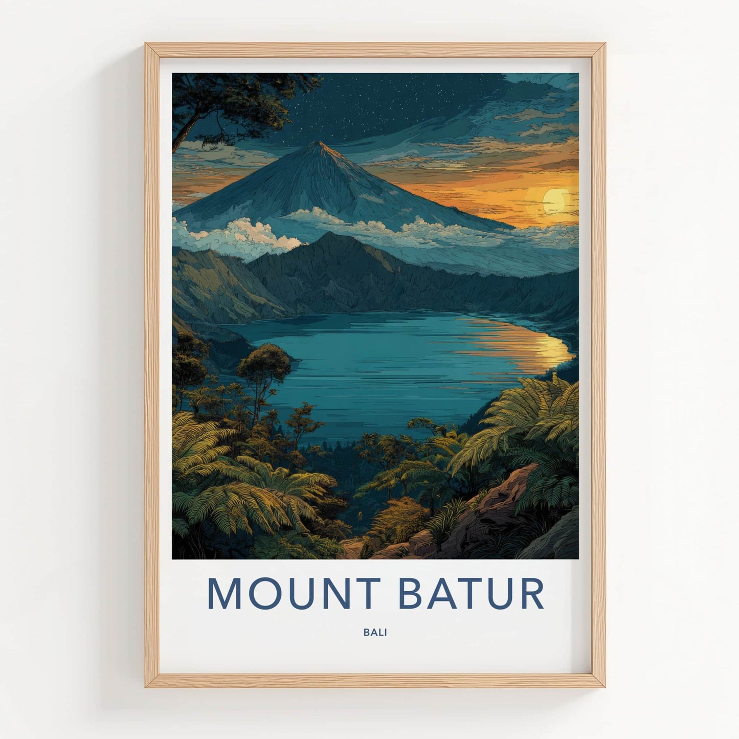 Mount Batur Poster - Indonesia Volcanic Lake Forest Wall Art