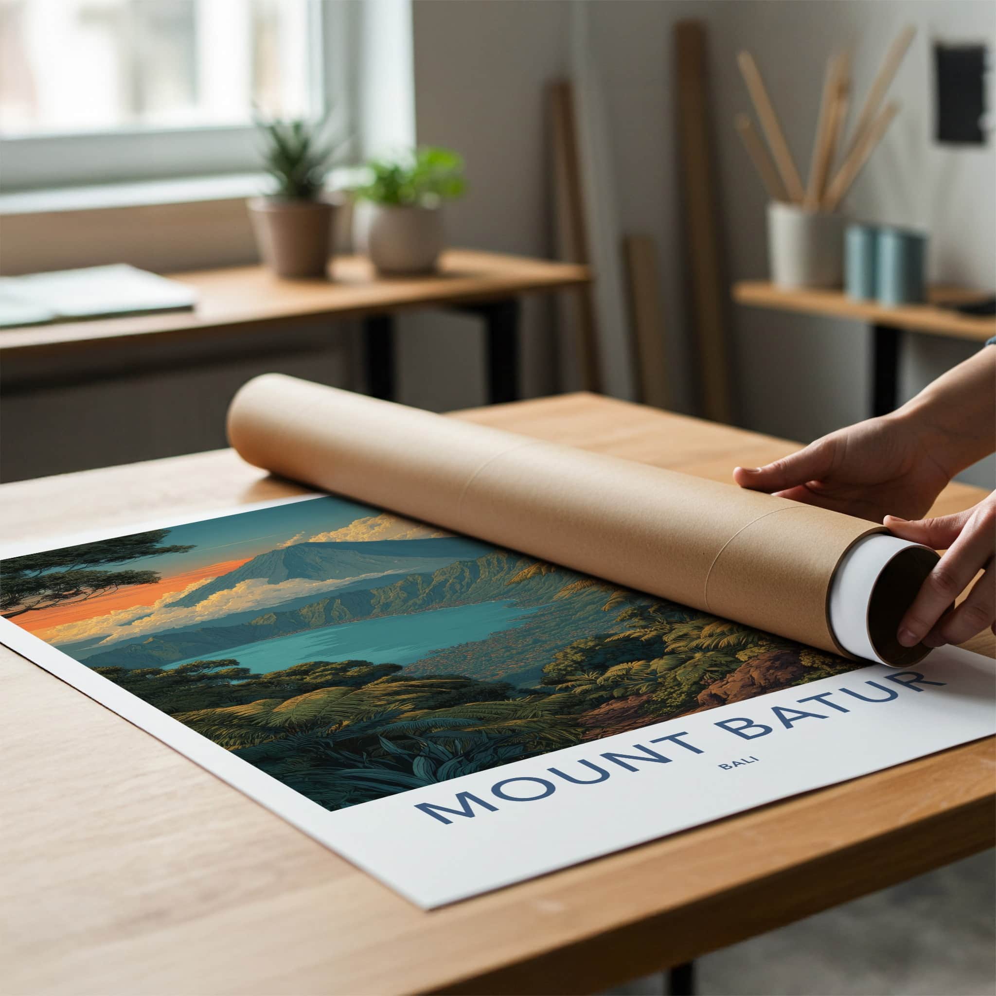 Mount Batur Poster - Indonesia Volcanic Lake Home Decor