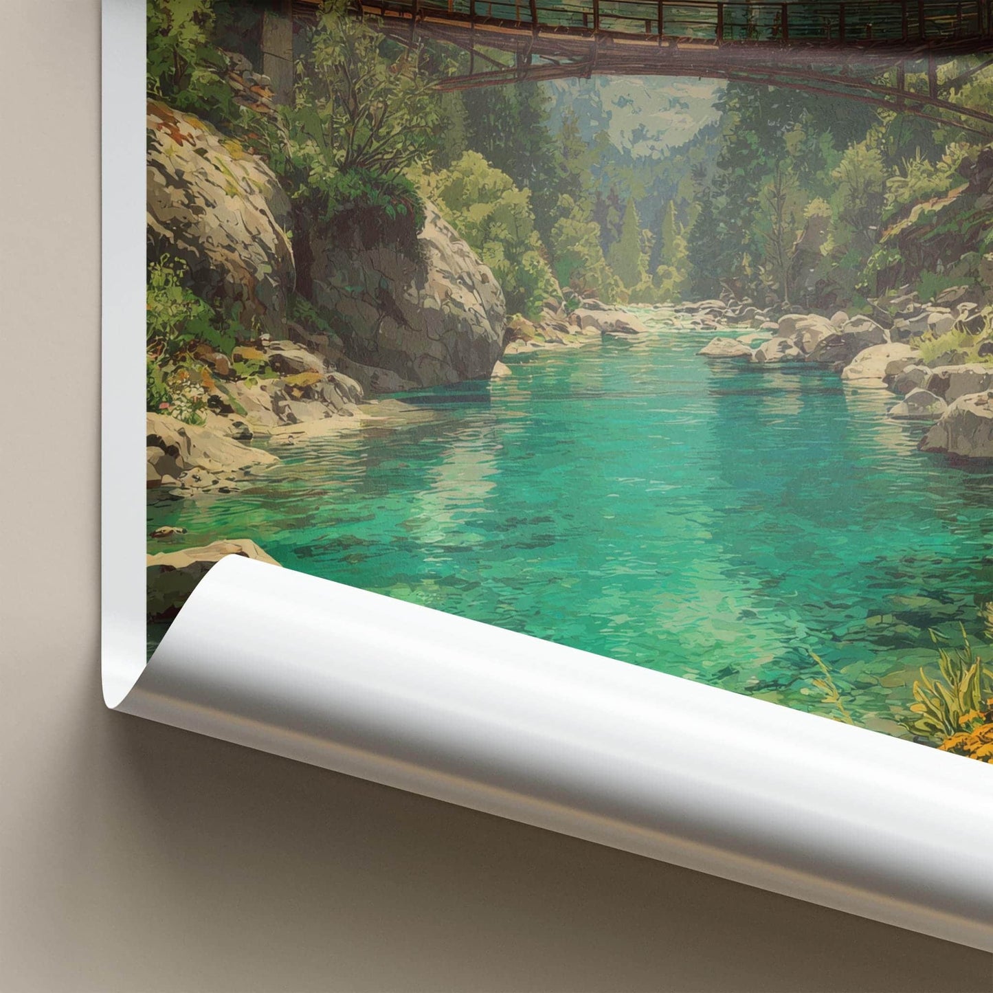 Mount Belukha Poster - Russia Framed Print - Alpine River Bridge Framed Decor