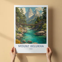 Mount Belukha Poster - Russia Travel Art - Alpine River Bridge Home Decor