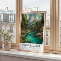 Mount Belukha Poster - Russia Travel Art - Alpine River Bridge Home Decor