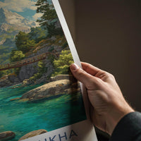 Mount Belukha Poster - Russia Travel Art - Alpine River Bridge Home Decor