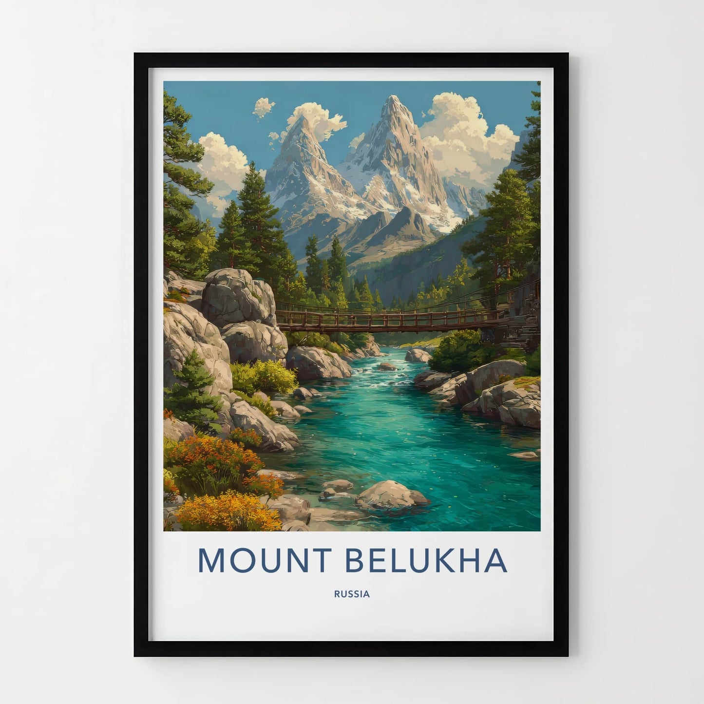 Mount Belukha Poster - Russia Travel Art - River Bridge Gallery Art