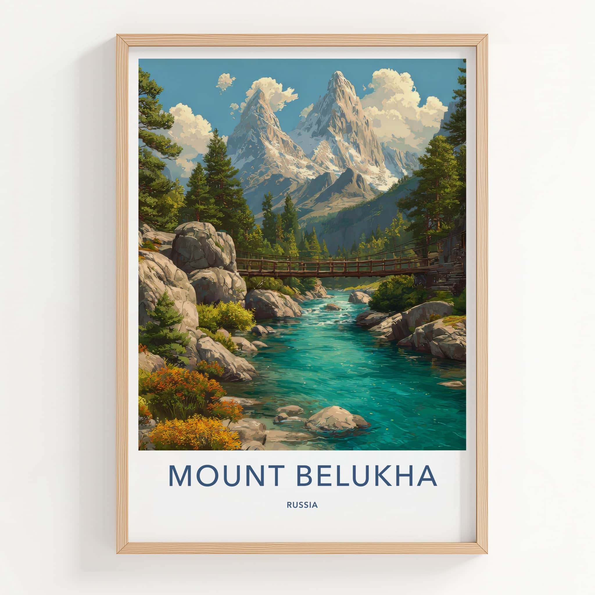 Mount Belukha Poster - Russia Travel Art - River Bridge Gallery Art