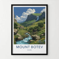 Mount Botev Poster - Bulgaria Travel Art - Green Valley Waterfall Home Decor
