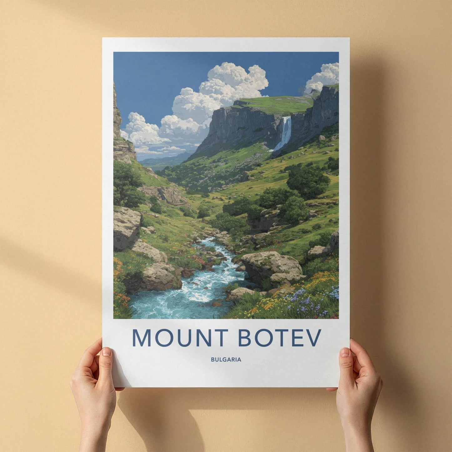 Mount Botev Poster - Bulgaria Travel Art - Green Valley Waterfall Home Decor