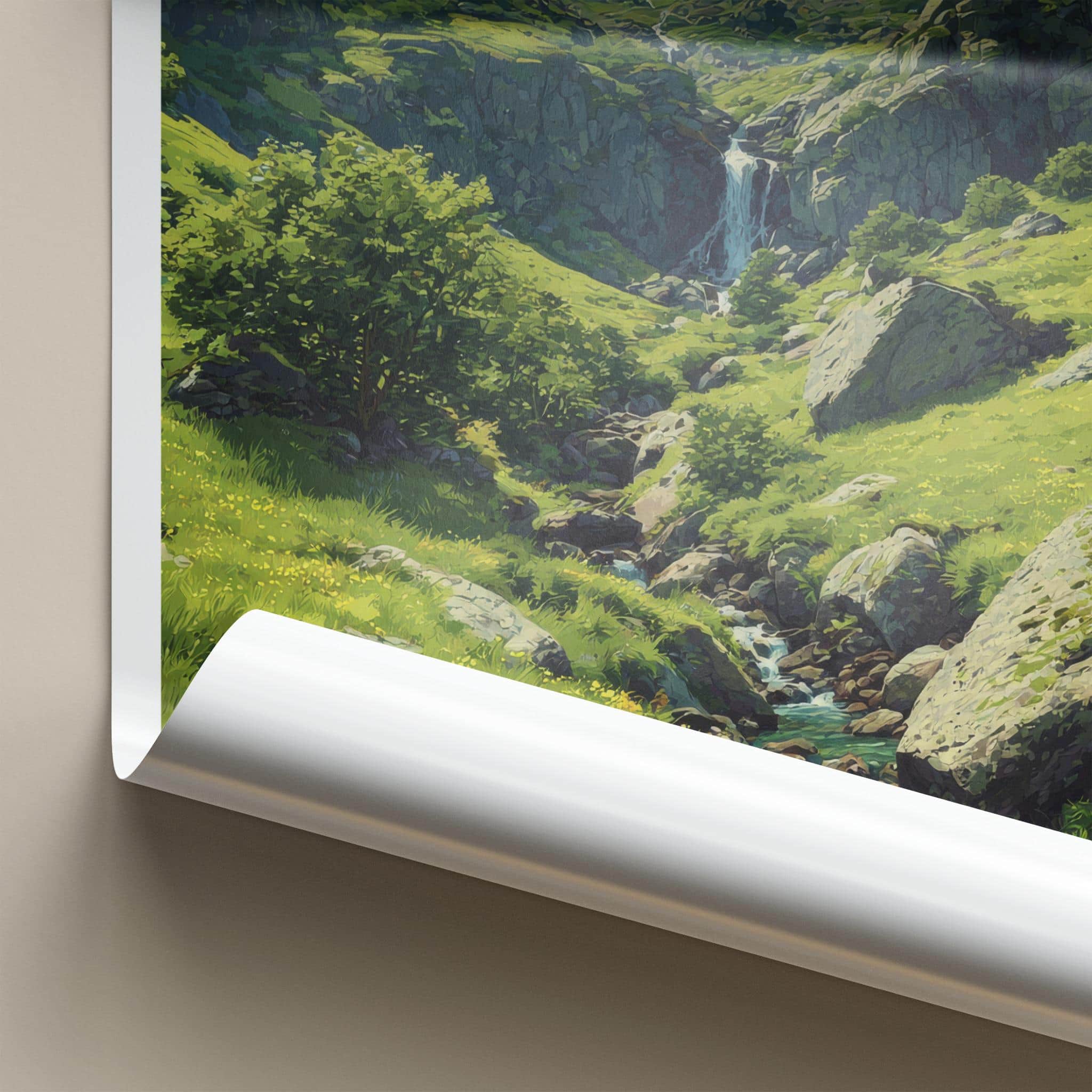 Mount Botev Poster - Bulgaria Travel Art - Lush Green Waterfall Home Decor