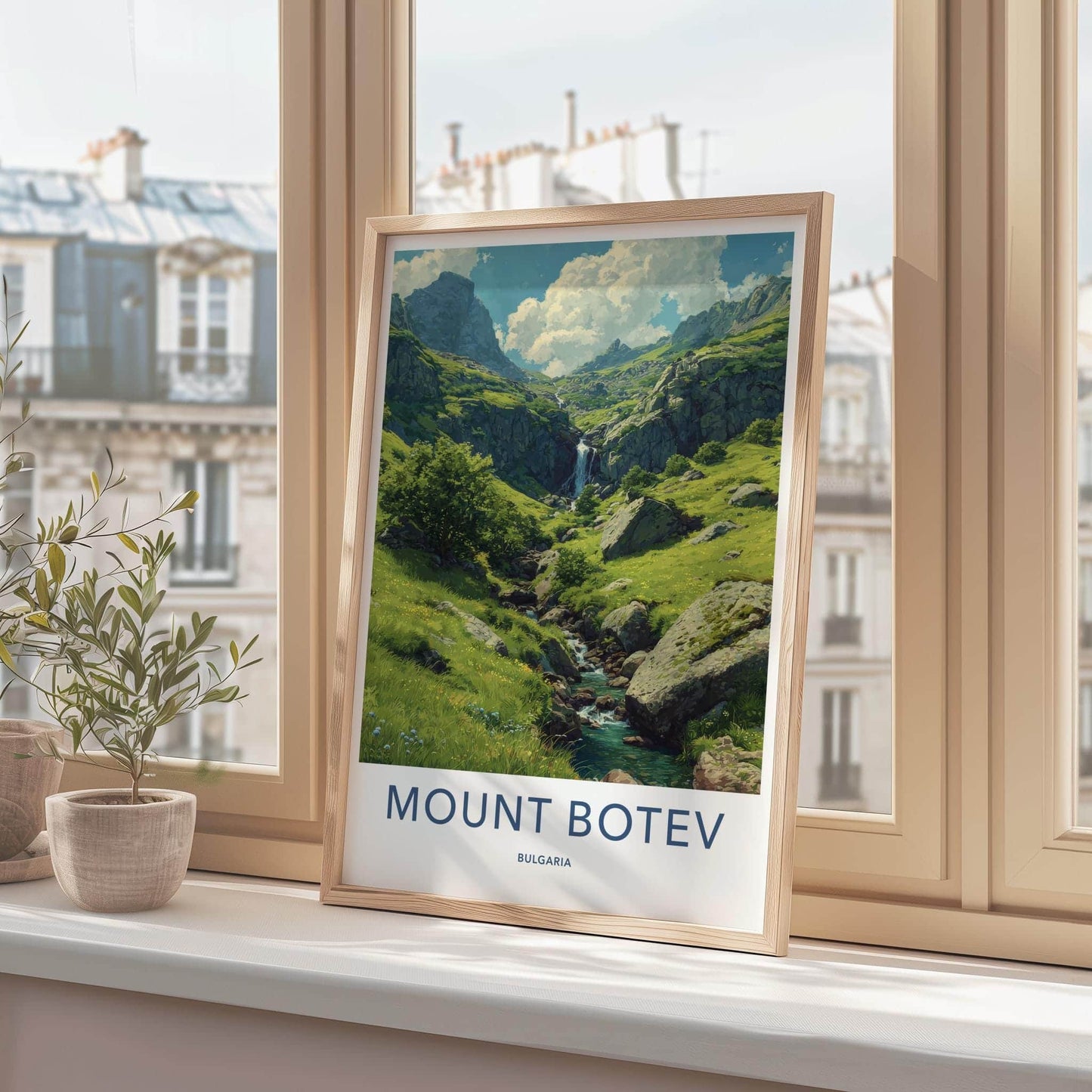Mount Botev Poster - Bulgaria Travel Art - Lush Green Waterfall Home Decor
