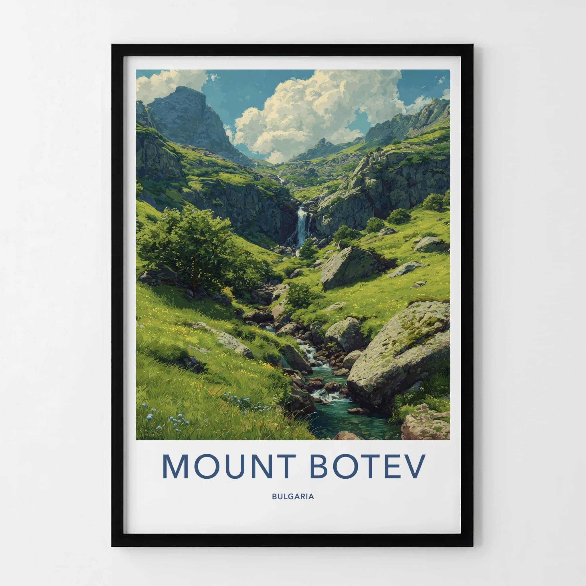 Mount Botev Poster - Bulgaria Travel Art - Lush Green Waterfall Home Decor