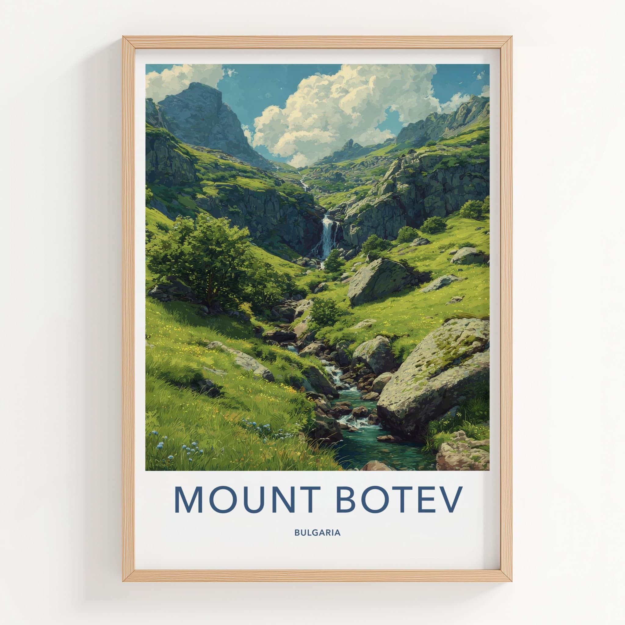 Mount Botev Poster - Bulgaria Travel Art - Lush Green Waterfall Home Decor