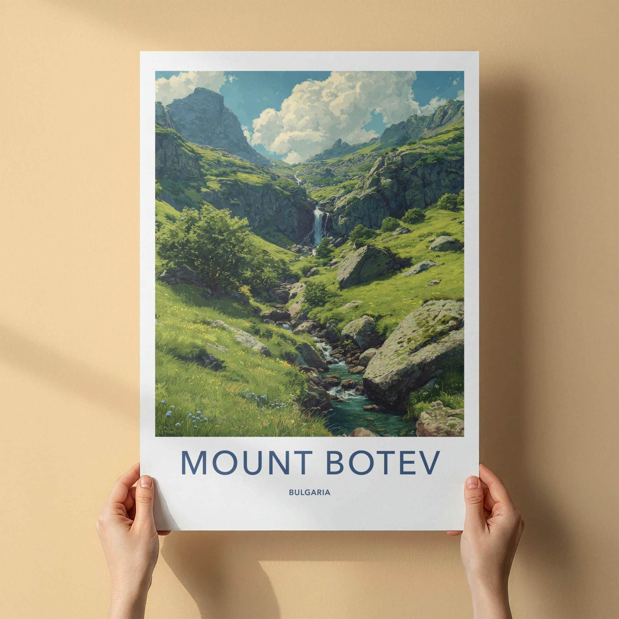 Mount Botev Poster - Bulgaria Travel Art - Lush Green Waterfall Home Decor