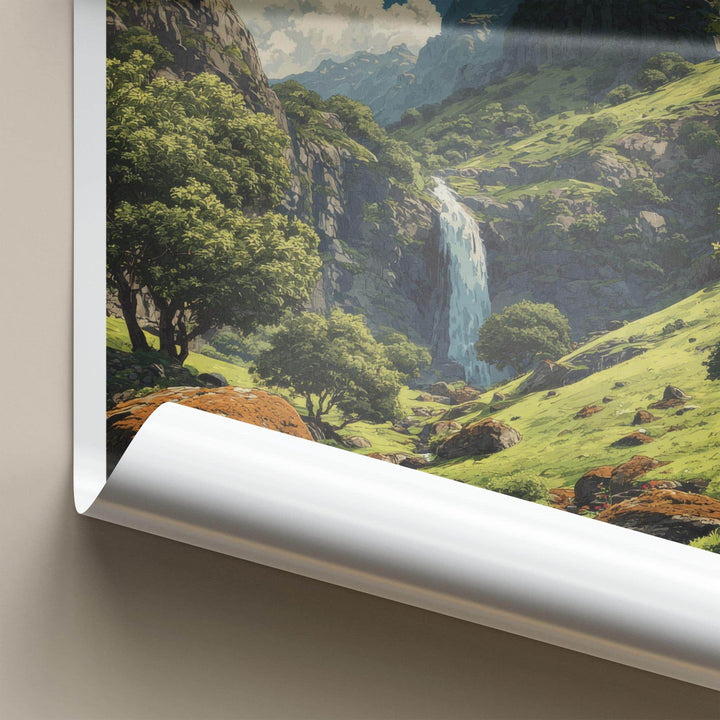 Mount Botev Poster - Bulgaria Travel Art - Lush Mountain Waterfall Home Decor