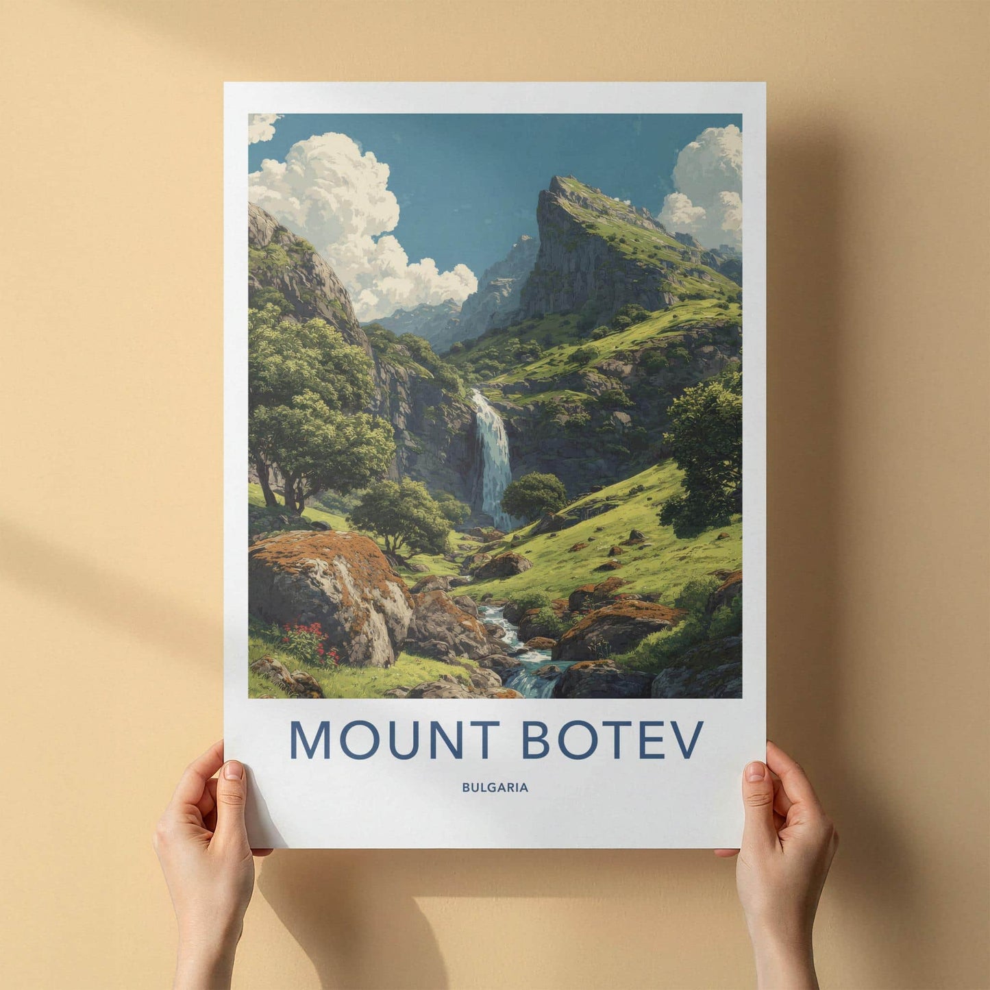 Mount Botev Poster - Bulgaria Travel Art - Lush Mountain Waterfall Home Decor