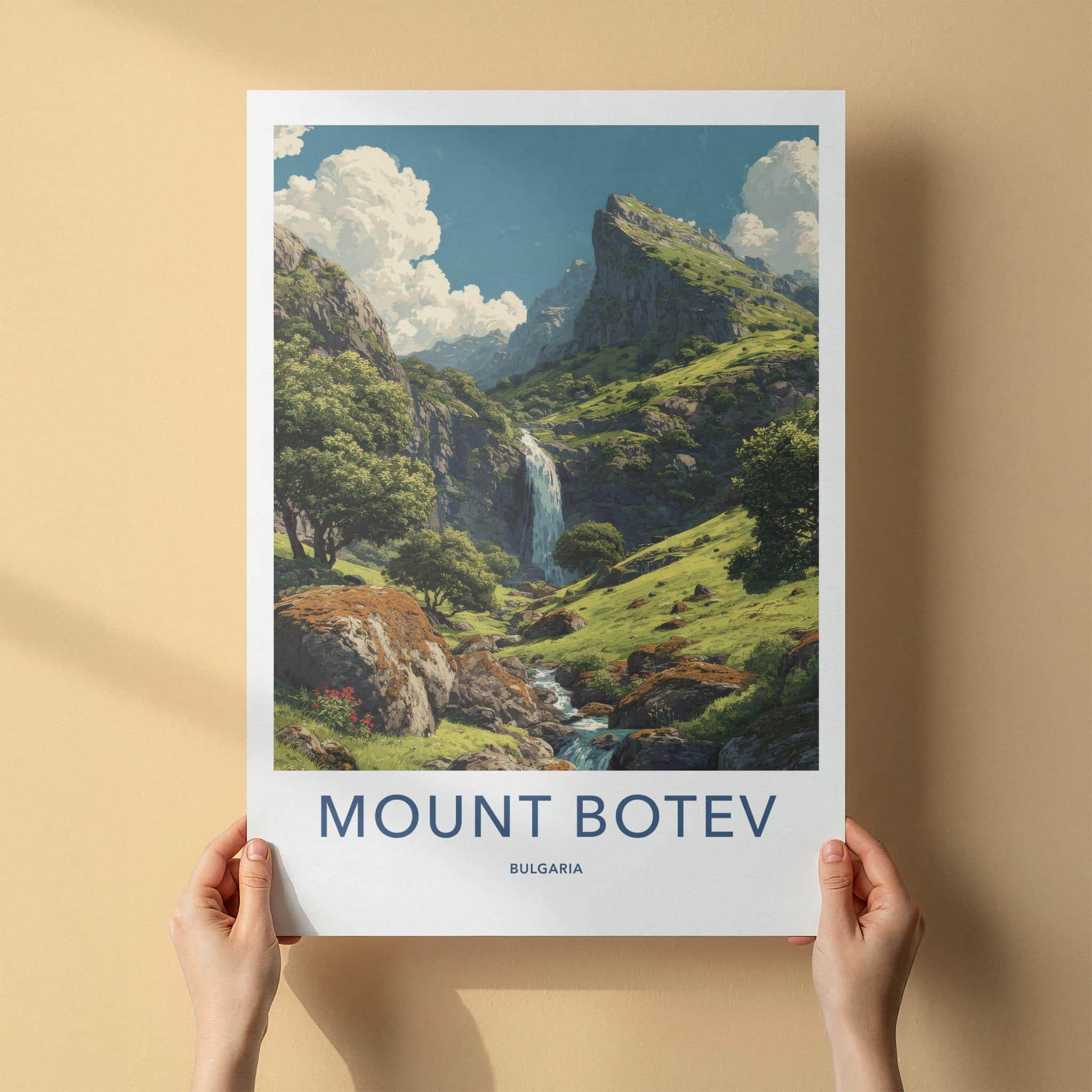 Mount Botev Poster - Bulgaria Travel Art - Lush Mountain Waterfall Home Decor