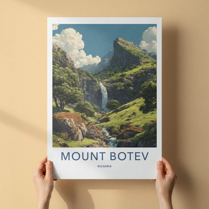 Mount Botev Poster - Bulgaria Travel Art - Lush Mountain Waterfall Home Decor