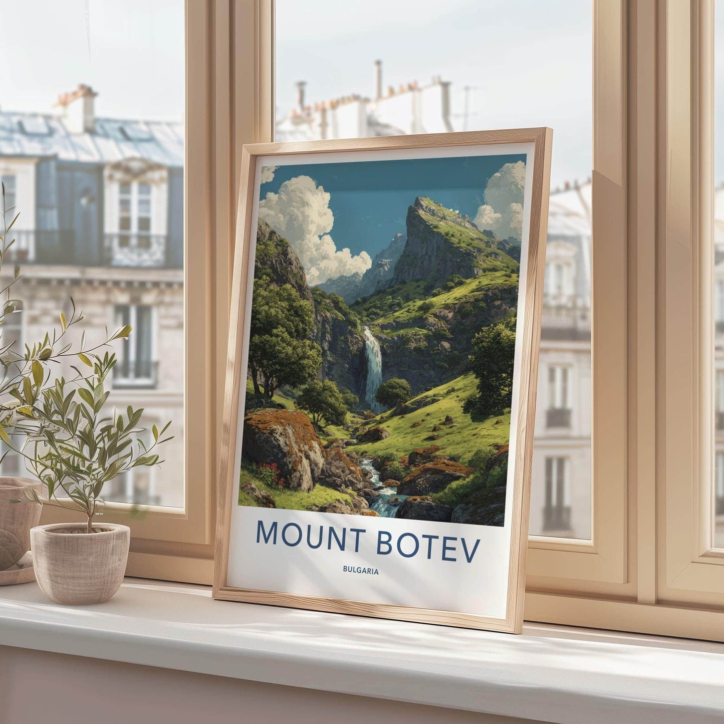Mount Botev Poster - Bulgaria Travel Art - Lush Mountain Waterfall Home Decor
