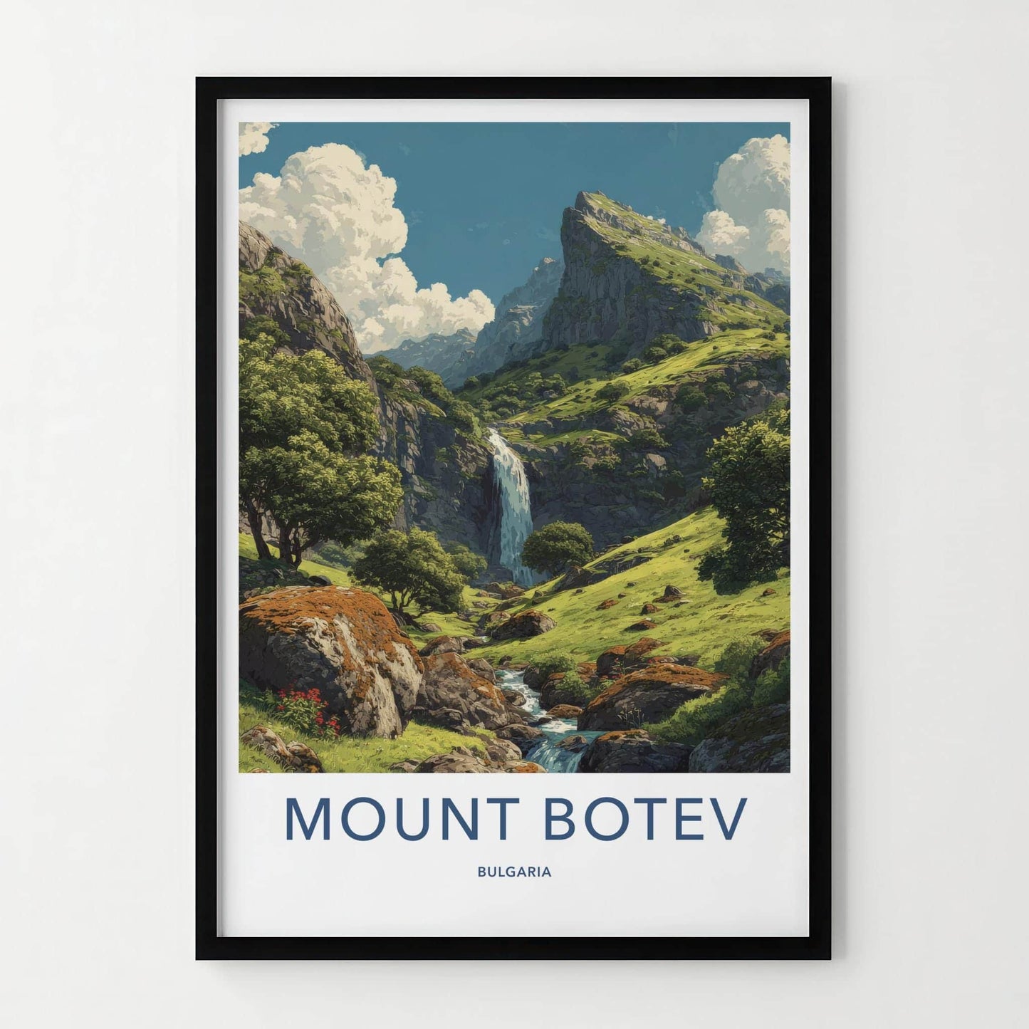 Mount Botev Poster - Bulgaria Travel Art - Lush Mountain Waterfall Home Decor