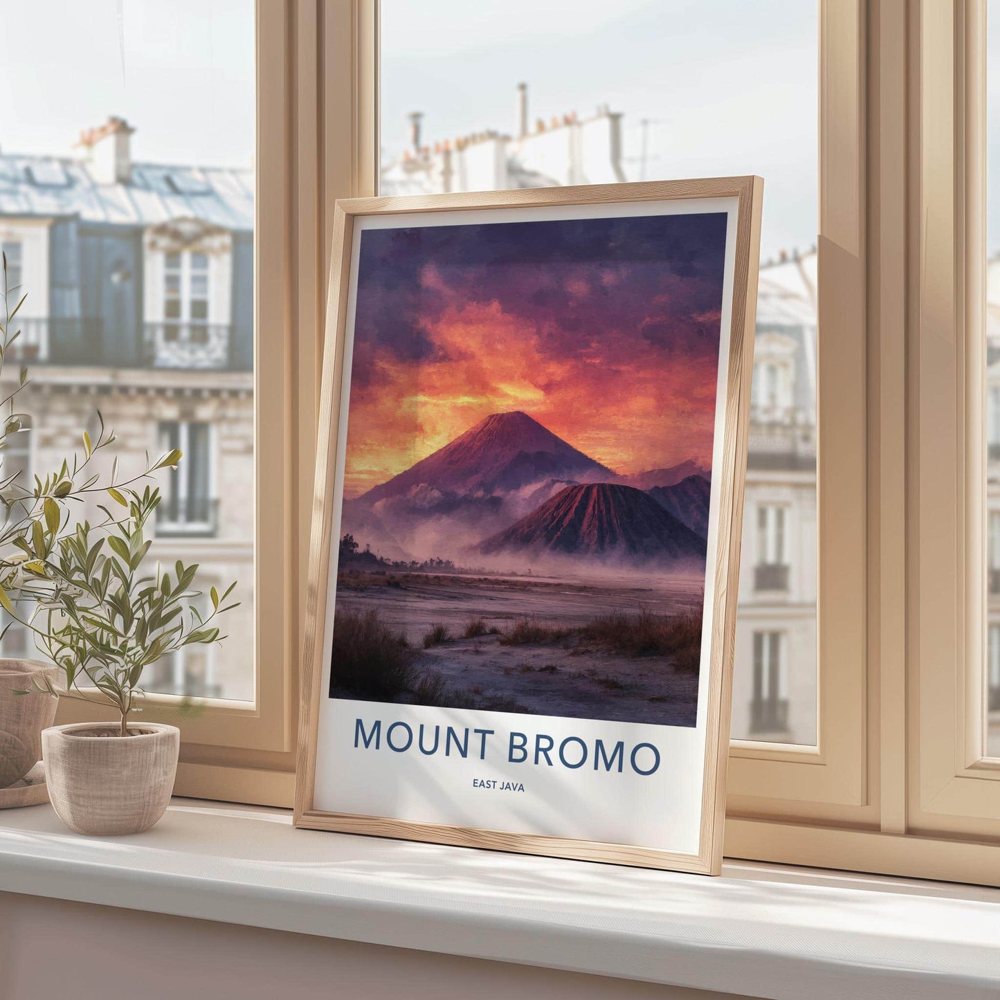 Mount Bromo Poster - Indonesia Travel Art - Fiery Sky Volcano Home Decor